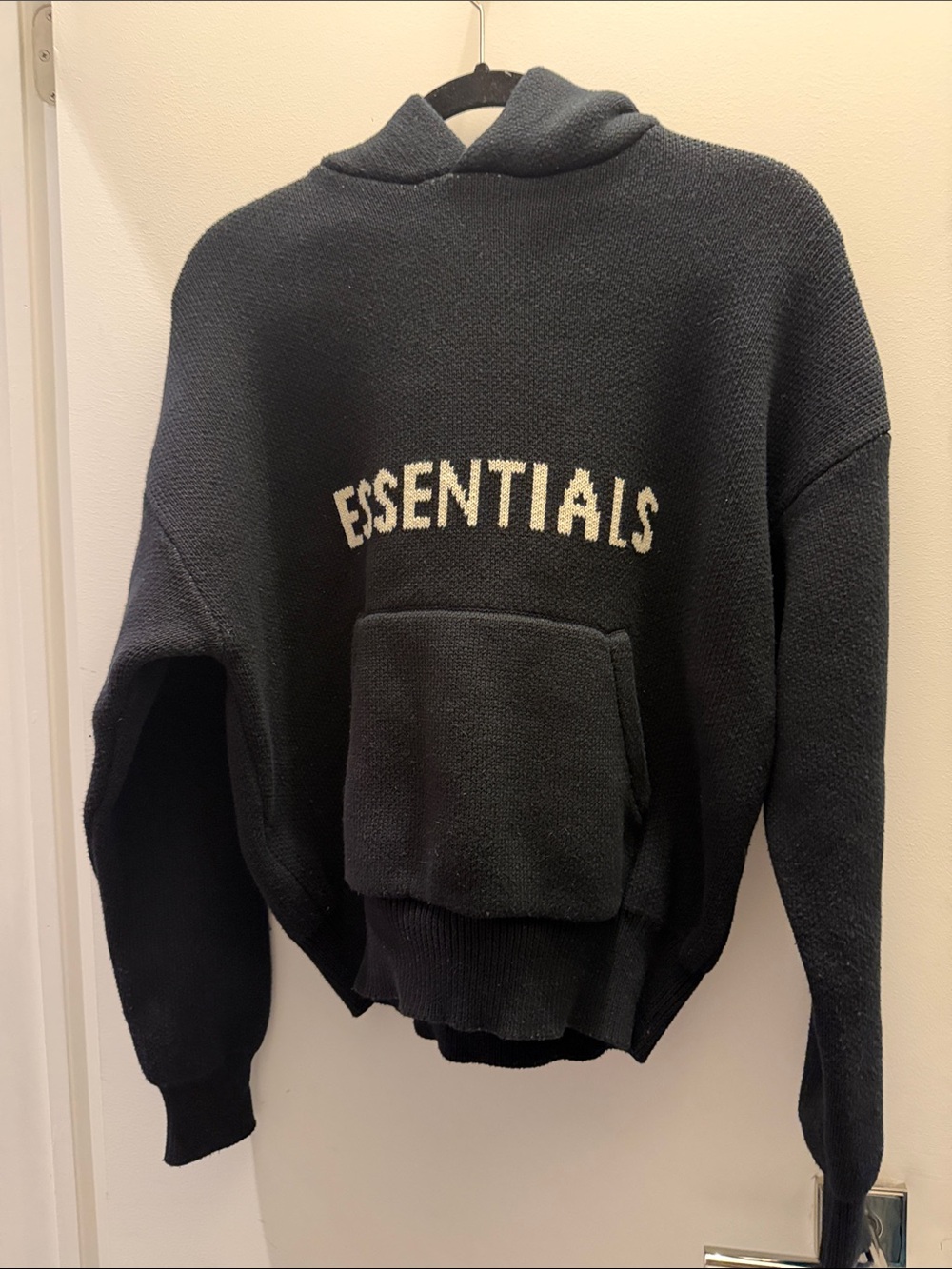 Essentials Black Crewneck Sweater with Front Pocket